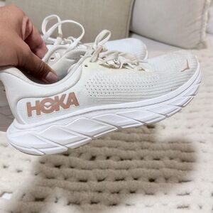 HOKA Women's White Running Shoes with Pale Pink Logo